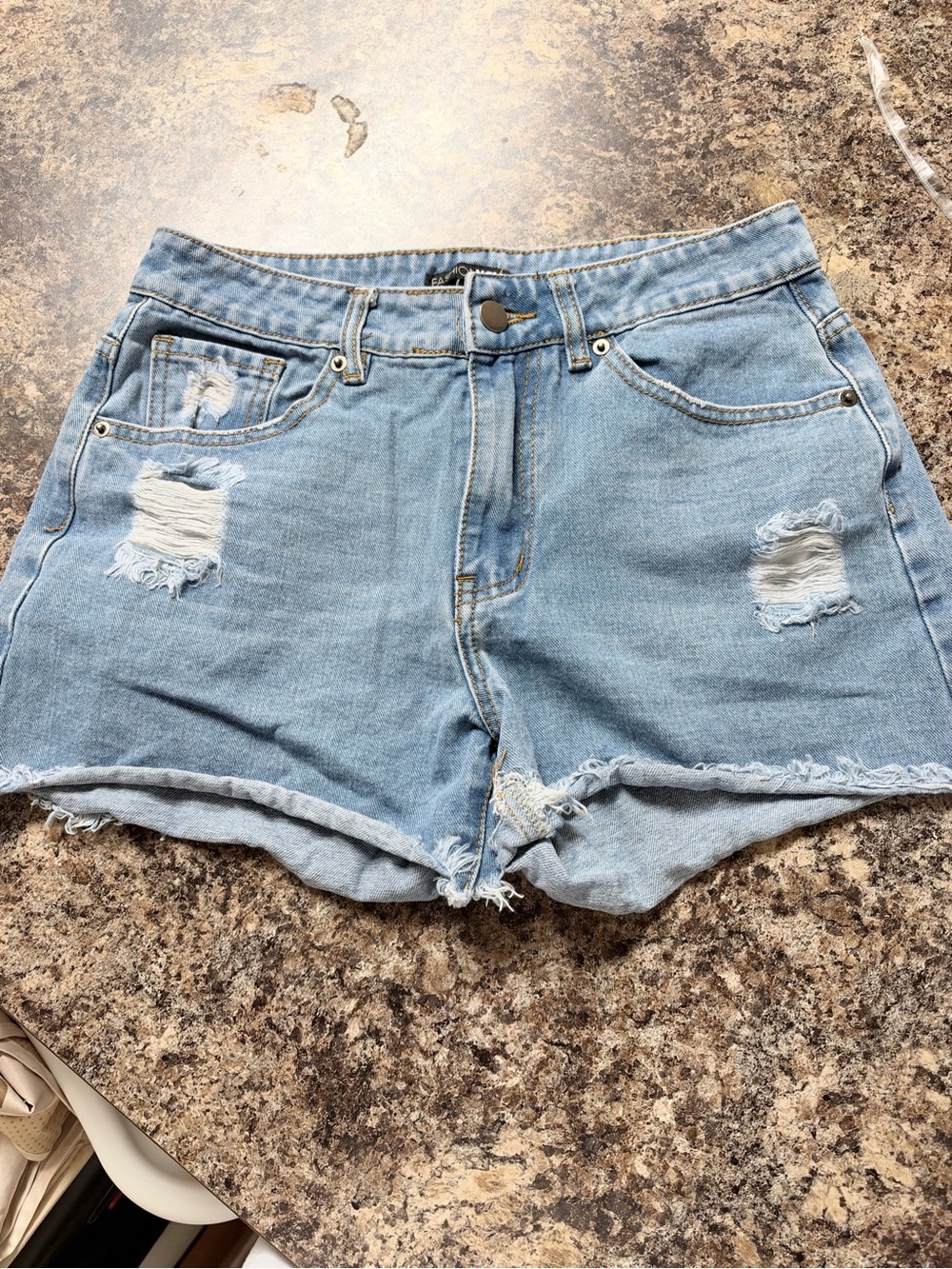 Fashion Nova Light Blue Distressed Denim Shorts